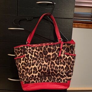 Leopard Print Tote Bag with Red Accents